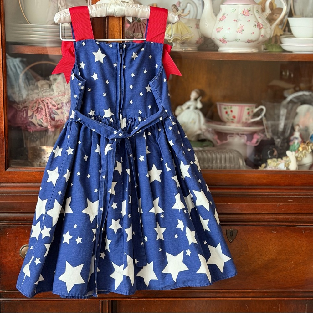 Jessica Ann Blue & White Star Print Sundress with Red Bow Straps - Picture 5 of 5